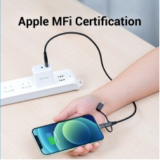 Кабель 3 в 1 USB-MicroUSB-Type-C-Lightning Vention TPE Nylon MFi C89 2А 480Mbps 1.5m Grey (CQJHG)