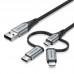 Кабель 3 в 1 USB-MicroUSB-Type-C-Lightning Vention TPE Nylon MFi C89 2А 480Mbps 1.5m Grey (CQJHG)