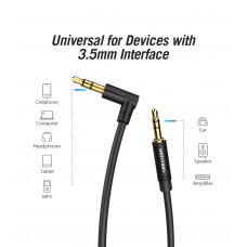 Кабель Audio Aux 3.5мм-3.5мм Vention M/M 90° Degrees gold-plated 1.5m Black (BAKBG-T)