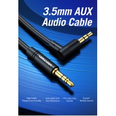 Кабель Audio Aux 3.5мм-3.5мм Vention M/M 90° Degrees gold-plated 1.5m Black (BAKBG-T)