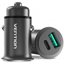 Автомобильное зарядное устройство 1USB 1Type-C Vention PD 25W QC3.0 DC 12-24V 5A Grey (CC-63-H)