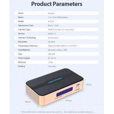Сплиттер Video 4 In 1 HDMI-HDMI v.1.4 Vention F/4xF 4k 30Hz gold-plated Black/Gold (ACCG0)