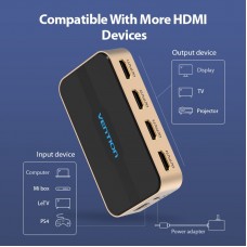 Сплиттер Video 4 In 1 HDMI-HDMI v.1.4 Vention F/4xF 4k 30Hz gold-plated Black/Gold (ACCG0)