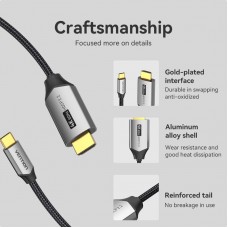 Кабель Type-C-HDMI 2.0 4K 60Hz HDCP 2.2 Thunderbolt 3 Vention Cotton Braided 1.5m Grey (CRBBG)