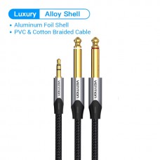 Кабель Audio 6.35мм-3.5мм Vention 2хF/F TPE Nylon gold-plated 1.5m Grey (BARHG)