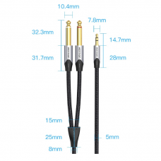 Кабель Audio 6.35мм-3.5мм Vention 2хF/F TPE Nylon gold-plated 1.5m Grey (BARHG)