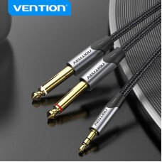 Кабель Audio 6.35мм-3.5мм Vention 2хF/F TPE Nylon gold-plated 1.5m Grey (BARHG)