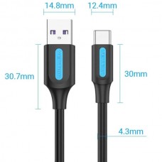Кабель Vention USB-Type-C 0.5m 5A 25W PVC Black (CORBD)