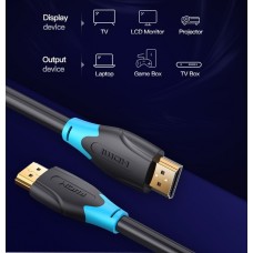 Кабель HDMI-HDMI v.2.0 Vention 4K 60Hz 18Gbps PVC Round gold-plated 3m Black (AACBI)