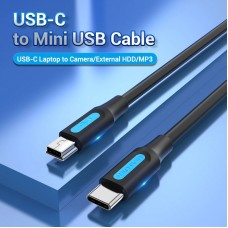 Кабель Type-C-MiniUSB Vention TPE Round 2A 480Mbps 1m Black (COWBF)