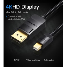 Кабель MiniDisplayPort-DisplayPort v.1.2 Vention 4K 2K 60Hz 21.6Gbps 2m Black (HAABH)