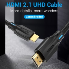 Кабель HDMI-HDMI v.2.1 Vention Cotton Braided 8K 60Hz 4K 120Hz 48Gbps HDR 3D 3m Black (AAUBI)