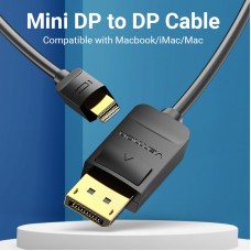Кабель MiniDisplayPort-DisplayPort v.1.2 Vention 4K 2K 60Hz 21.6Gbps 3m Black (HAABI)