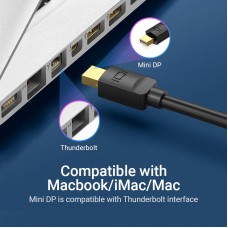 Кабель MiniDisplayPort-DisplayPort v.1.2 Vention 4K 2K 60Hz 21.6Gbps 3m Black (HAABI)