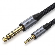 Кабель Audio 6.35мм-3.5мм Vention TRS F/F Cotton Braided gold-plated 3m Grey (BAUHI)