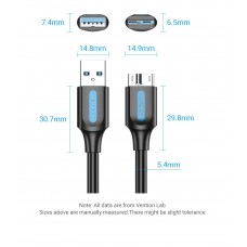 Кабель USB-MicroUSB-B 3.0 Vention PVC Round nickel-plated 5Gbps 1.5m Black (COPBG)