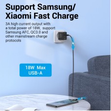 Сетевое зарядное устройство 1USB 1Type-C Vention (A+C) PD 38W QC3.0 3.4A Black (FBBB0-EU)