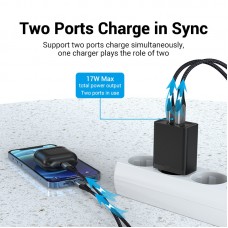 Сетевое зарядное устройство 1USB 1Type-C Vention (A+C) PD 38W QC3.0 3.4A Black (FBBB0-EU)