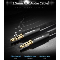 Кабель Audio Aux 3.5мм-3.5мм M/M Vention gold-plated 1m Black (P350AC100-B-M)