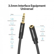 Удлинитель Audio Aux 3.5мм-3.5мм Vention mic Cotton F/M gold-plated 0.5m Black (BHCBD)