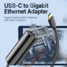 Адаптер Vention USB3.1 Type-C-RJ45 Ethernet 10/100/1000Mbps Gigabit PVC 0.15m Black (CFBBB)