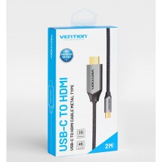 Кабель Type-C-HDMI 2.0 4K 60Hz HDCP 2.2 Thunderbolt 3 Vention Cotton Braided 2m Grey (CRBBH)