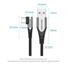 Кабель USB-Type-C Vention TPE Nylon 90° Degree 5A 480Mbps nickel-plated 0.25m Grey (COGHC)