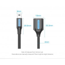 Адаптер USB-MiniUSB 5pin OTG 2.0 Vention PVC Round 2A 480Mbps nickel-plated 0.15m Black (CCTBB)