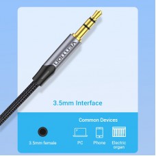 Кабель Audio 6.35мм-3.5мм Vention 2хF/F TPE Nylon gold-plated 2m Grey (BARHH)