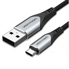 Кабель USB-MicroUSB Reversible Vention TPE Nylon 3A 480Mbps nickel-plated 1.5m Grey (COCHG)
