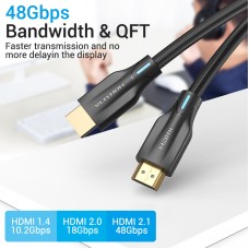Кабель HDMI-HDMI v.2.1 Vention Cotton Braided 8K 60Hz 4K 120Hz 48Gbps HDR 3D 1.5m Black (AAUBG)