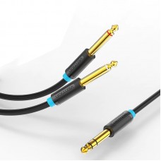 Кабель Audio 6.35мм-6.35мм Vention TRS M/2xM gold-plated 5m Black (BATBJ)