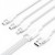 Кабель 3 в 1 USB-MicroUSB-Type-C-Lightning Vention PVC Cotton Braided PD 60W 3А 480Mbps 1.5m White (CTPWG)