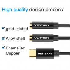 Кабель Audio Type-C-3.5мм Vention F/2xM PVC gold-plated 0.3m Black (BGBBY)