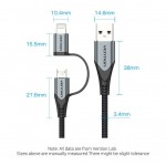 Кабель 2 в 1 USB-MicroUSB-Lightning Vention TPE Nylon MFi C89 2.4А 480Mbps nickel-plated 0.5m Black Кабель 2 в 1 USB-MicroUSB-Lightning Vention TPE Nylon MFi C89 2.4А 480Mbps nickel-plated 0.5m Black