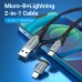 Кабель 2 в 1 USB-MicroUSB-Lightning Vention TPE Nylon MFi C89 2.4А 480Mbps nickel-plated 0.5m Black