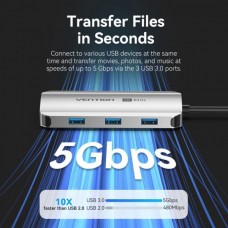 USB HUB Vention 5 in 1 Type-C-HDMI-USB 4K60Hz 3USB 1Type-C PD 100W Gray (TQDHB)