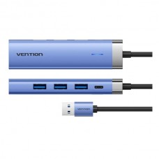 USB HUB Vention 5 in 1 USB-Type-C-RJ45 3USB 1Type-C PD 100W Aluminum Alloy Blue (TGFSB)