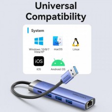 USB HUB Vention 5 in 1 USB-Type-C-RJ45 3USB 1Type-C PD 100W Aluminum Alloy Blue (TGFSB)