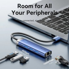 USB HUB Vention 5 in 1 USB-Type-C-RJ45 3USB 1Type-C PD 100W Aluminum Alloy Blue (TGFSB)