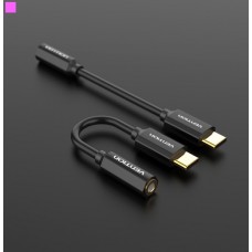 Адаптер Type-C-3.5мм Vention OMTP gold-plated 0.1m Black (CFIBA)