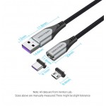 Кабель 2 в 1 USB-MicroUSB-Type-C Vention Nylon Magnetic 3А 480Mbps nickel-plated 1.5m Grey (CQNHG)
