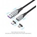 Кабель 2 в 1 USB-MicroUSB-Type-C Vention Nylon Magnetic 3А 480Mbps nickel-plated 1.5m Grey (CQNHG)