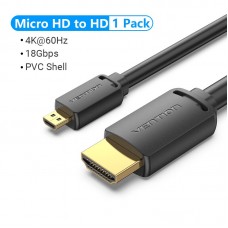 Кабель HDMI-microHDMI v.2.0 Vention Metal GND 4K 60Hz 18Gbps HDR Video Dolby Audio 1.5m Black (AGIBG)