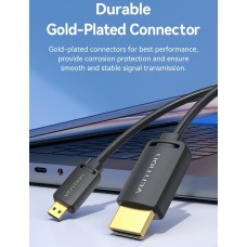 Кабель HDMI-microHDMI v.2.0 Vention Metal GND 4K 60Hz 18Gbps HDR Video Dolby Audio 1.5m Black (AGIBG)