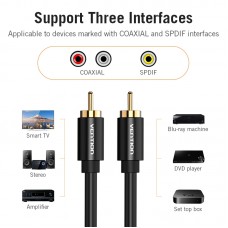 Кабель Audio RCA-RCA Vention F/F 26К gold-plated 26 AWG 1.5m Black (VAB-R09G)