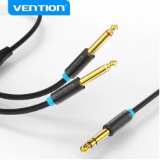 Кабель Audio 6.35мм-6.35мм Vention TRS M/2xM gold-plated 2m Black (BATBH)