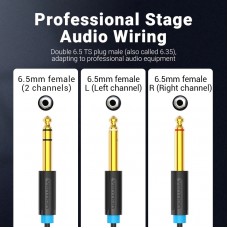 Кабель Audio 6.35мм-6.35мм Vention TRS M/2xM gold-plated 2m Black (BATBH)