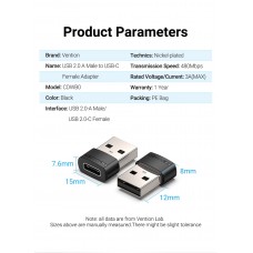 Адаптер USB-Type-C 2.0 Vention M/F PVC 3A 480Mbps nickel-plated Black (CDWB0)