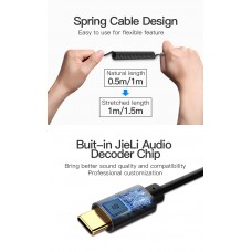 Кабель Audio Type-C-3.5мм Vention Spring Stereo gold-plated 1m Black (BGABF)